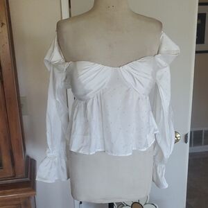 White Ruffled Bustier Blouse with Tie Front